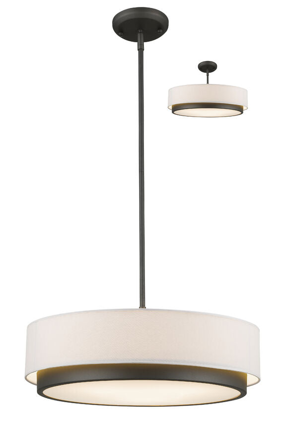 Z-Lite Jade 22" 3-Light Factory Bronze Pendant Light With White Linen Fabric Shade