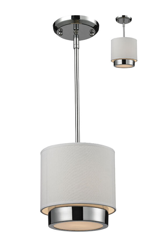 Z-Lite Jade 8" 1-Light Chrome Pendant Light With White Linen Fabric Shade