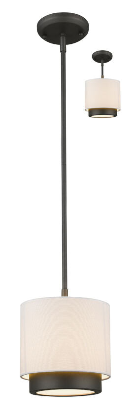 Z-Lite Jade 8" 1-Light Factory Bronze Mini Pendant Light With White Linen Fabric Shade