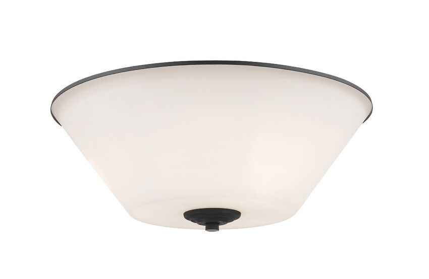 Z-Lite Jarra 15" 3-Light Bronze Steel Flush Mount Lighting With Matte Opal Glass Shade