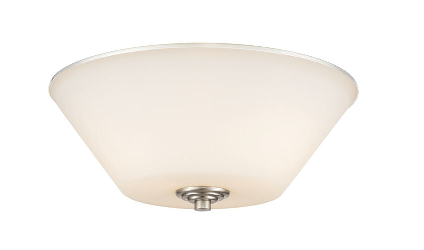 Z-Lite Jarra 15" 3-Light Brushed Nickel Steel Flush Mount Lighting With Matte Opal Glass Shade