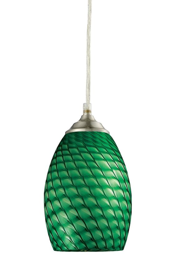 Z-Lite Jazz 5" 1-Light Brushed Nickel Mini Pendant Light With Green Glass Shade