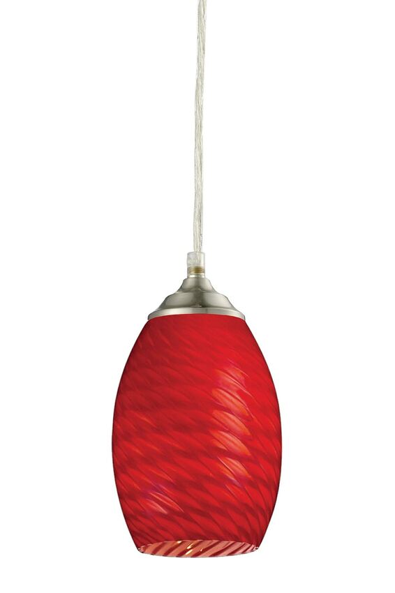Z-Lite Jazz 5" 1-Light Brushed Nickel Mini Pendant Light With Red Glass Shade