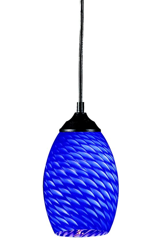 Z-Lite Jazz 5" 1-Light Sand Black Mini Pendant Light With Blue Glass Shade