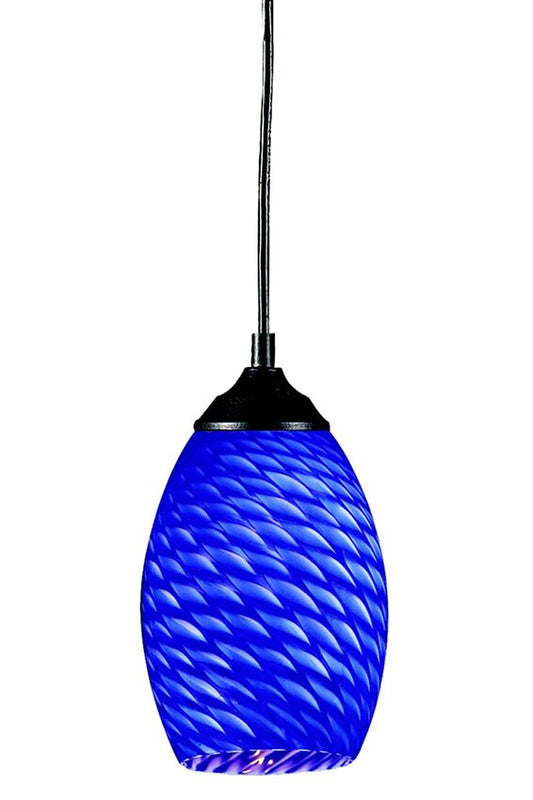 Z-Lite Jazz 5" 1-Light Sand Black Mini Pendant Light With Blue Glass Shade