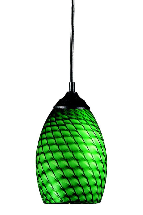 Z-Lite Jazz 5" 1-Light Sand Black Mini Pendant Light With Green Glass Shade