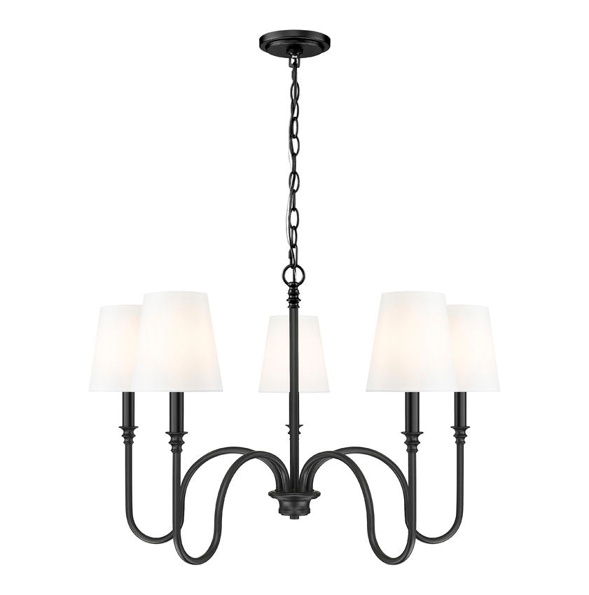 Z-Lite Jisele 30" 5-Light Matte Black Steel Frame White Linen Shade Chandelier