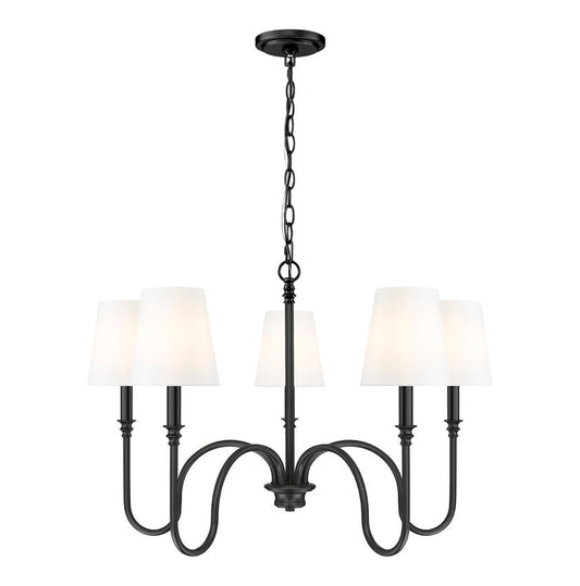 Z-Lite Jisele 30" 5-Light Matte Black Steel Frame White Linen Shade Chandelier