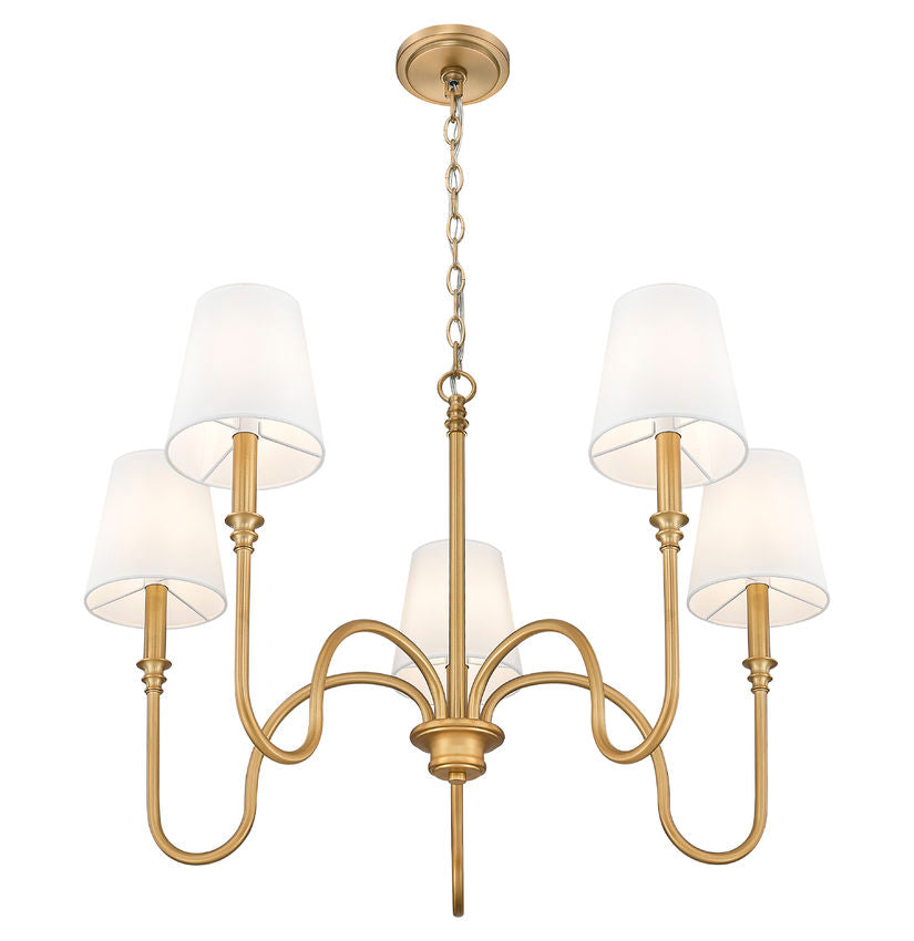 Z-Lite Jisele 30" 5-Light Rubbed Brass Steel Frame White Linen Shade Chandelier