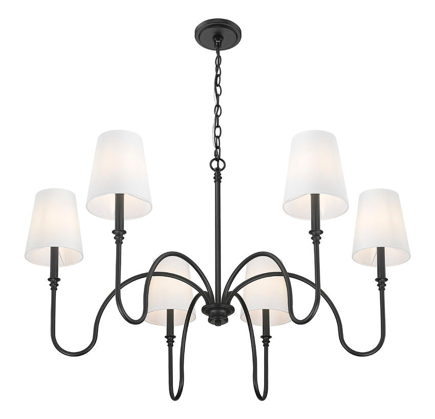 Z-Lite Jisele 42" 6-Light Matte Black Steel Frame White Linen Shade Chandelier