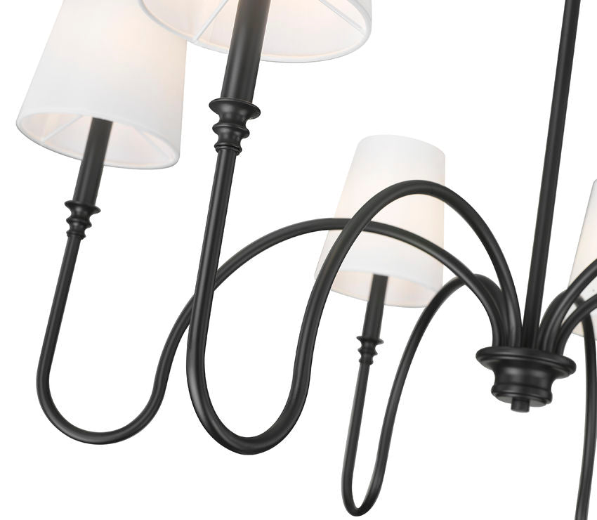 Z-Lite Jisele 42" 6-Light Matte Black Steel Frame White Linen Shade Chandelier