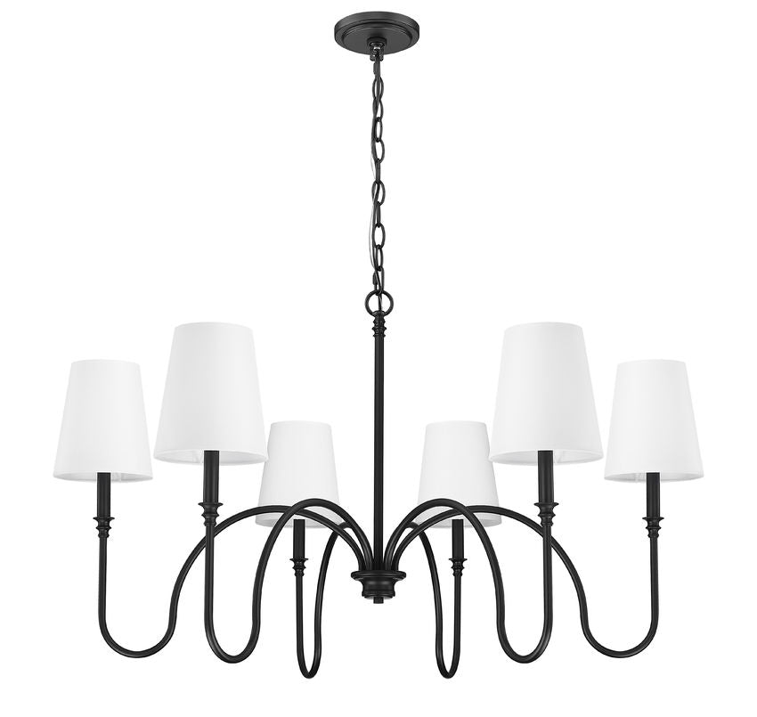 Z-Lite Jisele 42" 6-Light Matte Black Steel Frame White Linen Shade Chandelier