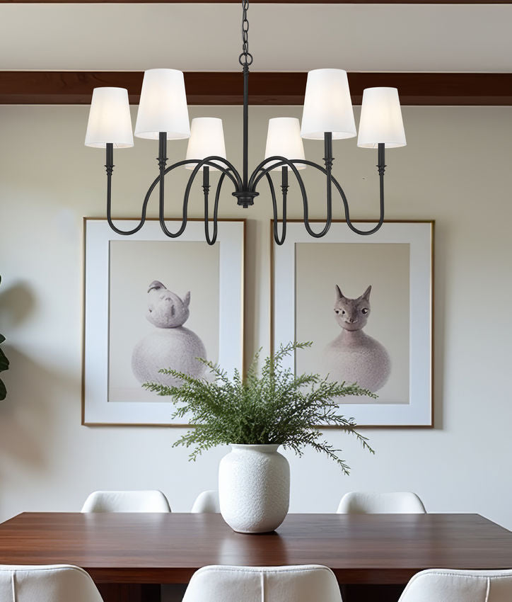 Z-Lite Jisele 42" 6-Light Matte Black Steel Frame White Linen Shade Chandelier