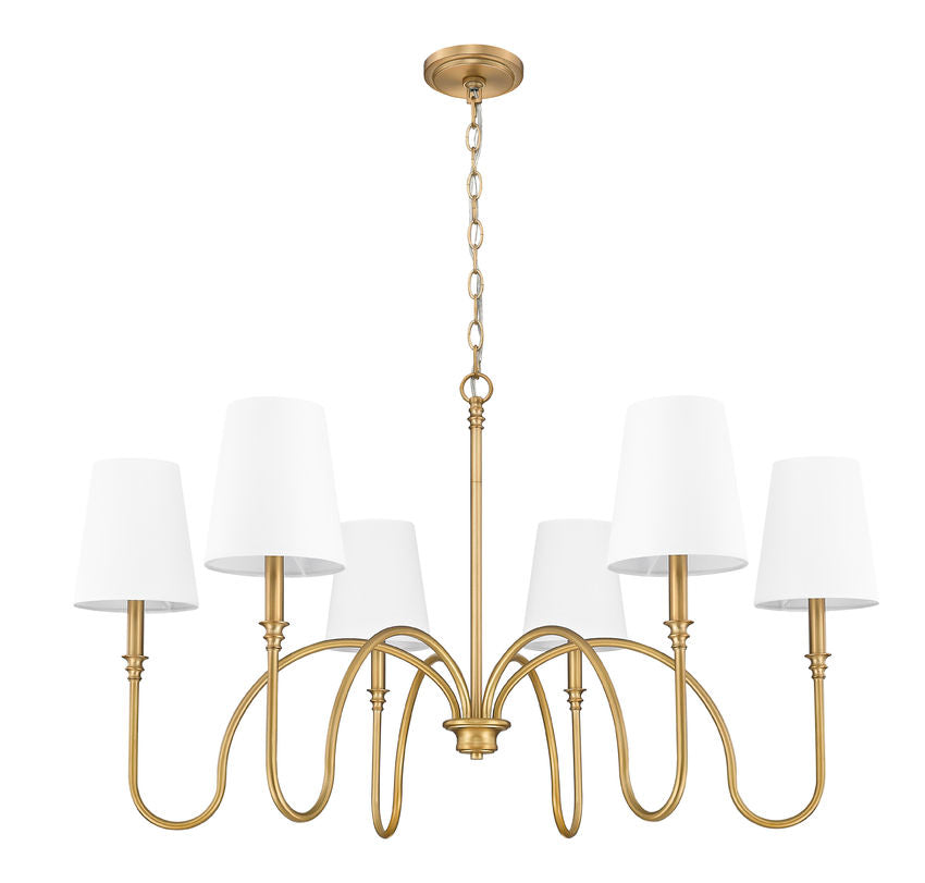 Z-Lite Jisele 42" 6-Light Rubbed Brass Steel Frame White Linen Shade Chandelier