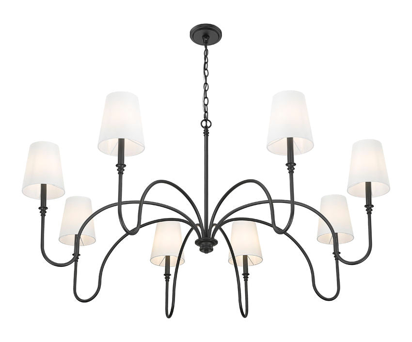 Z-Lite Jisele 59" 8-Light Matte Black Steel Frame White Linen Shade Chandelier