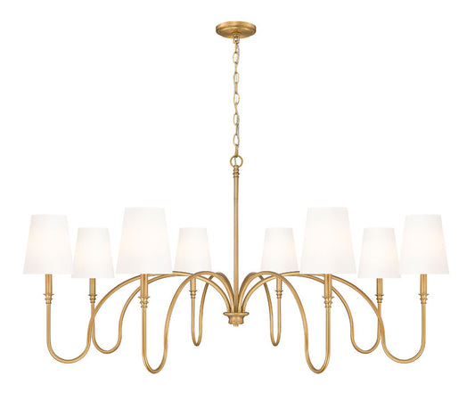 Z-Lite Jisele 59" 8-Light Rubbed Brass Steel Frame White Linen Shade Chandelier