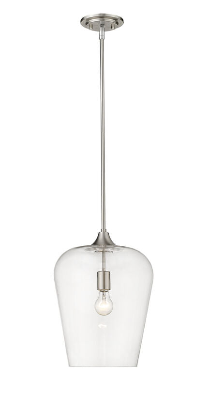 Z-Lite Joliet 12" 1-Light Brushed Nickel Steel Pendant Light With Clear Glass Shade