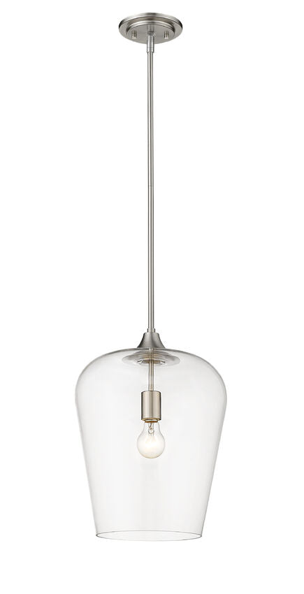 Z-Lite Joliet 12" 1-Light Brushed Nickel Steel Pendant Light With Clear Glass Shade