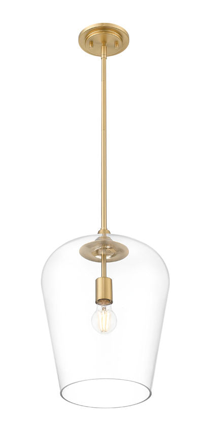 Z-Lite Joliet 12" 1-Light Burnished Brass Steel Frame Clear Glass Shade Pendant Light