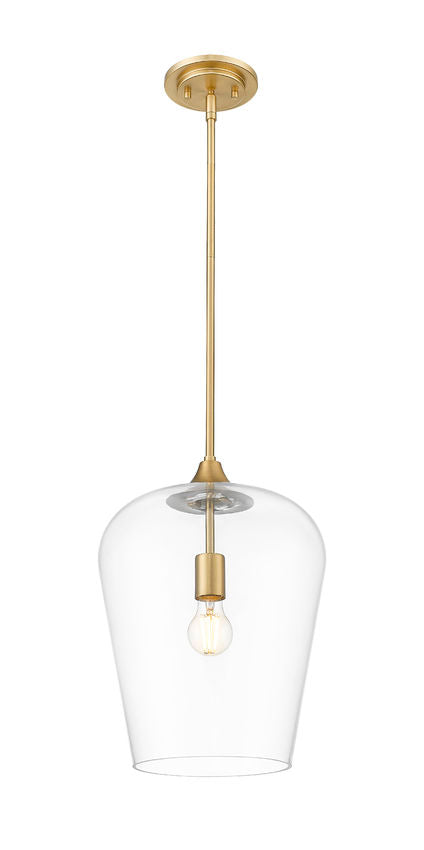 Z-Lite Joliet 12" 1-Light Burnished Brass Steel Frame Clear Glass Shade Pendant Light