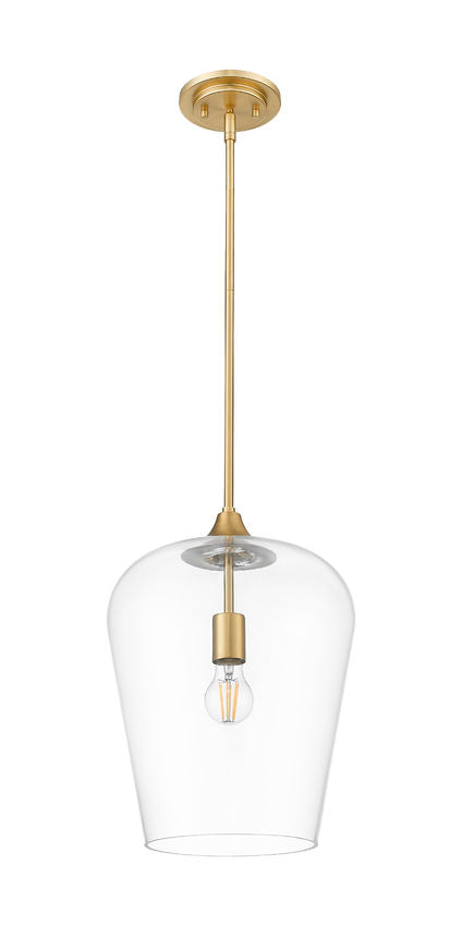 Z-Lite Joliet 12" 1-Light Burnished Brass Steel Frame Clear Glass Shade Pendant Light