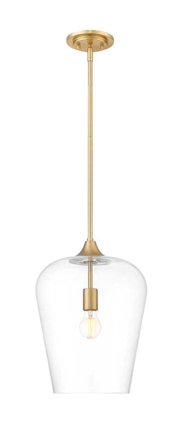 Z-Lite Joliet 12" 1-Light Burnished Brass Steel Frame Clear Glass Shade Pendant Light