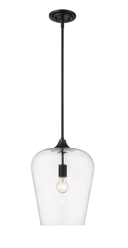 Z-Lite Joliet 12" 1-Light Matte Black Steel Pendant Light With Clear Glass Shade