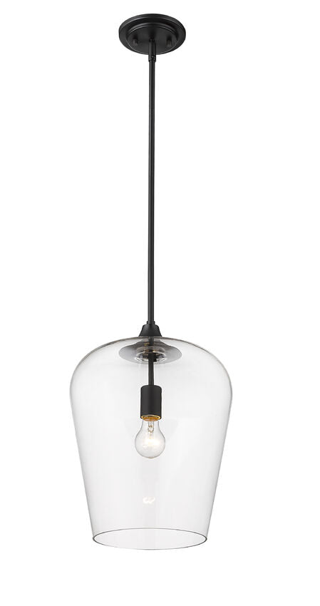 Z-Lite Joliet 12" 1-Light Matte Black Steel Pendant Light With Clear Glass Shade
