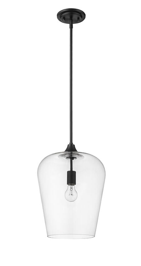 Z-Lite Joliet 12" 1-Light Matte Black Steel Pendant Light With Clear Glass Shade