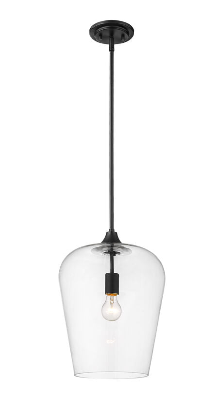Z-Lite Joliet 12" 1-Light Matte Black Steel Pendant Light With Clear Glass Shade