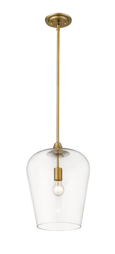 Z-Lite Joliet 12" 1-Light Olde Brass Steel Pendant Light With Clear Glass Shade