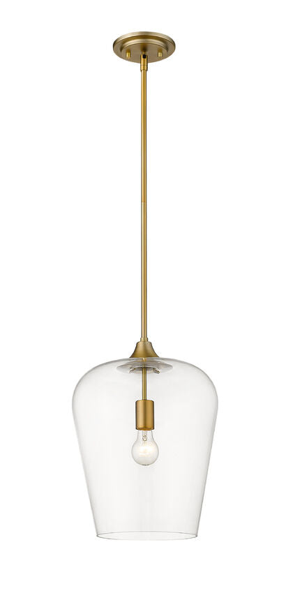 Z-Lite Joliet 12" 1-Light Olde Brass Steel Pendant Light With Clear Glass Shade
