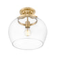 Z-Lite Joliet 13" 1-Light Burnished Brass Steel Frame Clear Glass Shade Semi-Flush Mount Lighting