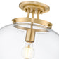 Z-Lite Joliet 13" 1-Light Burnished Brass Steel Frame Clear Glass Shade Semi-Flush Mount Lighting