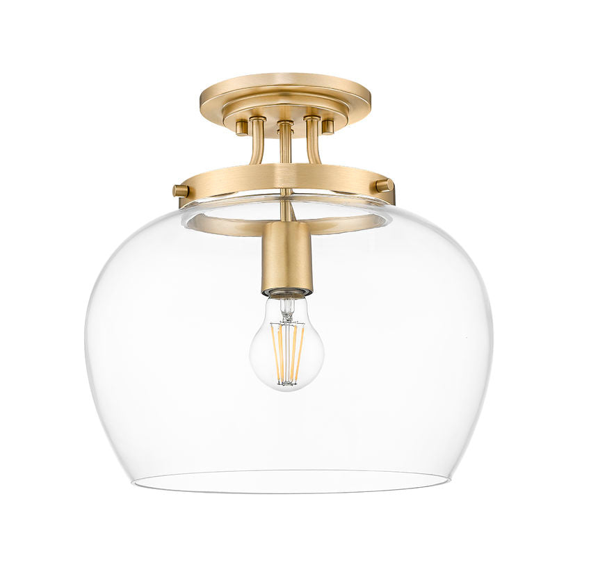 Z-Lite Joliet 13" 1-Light Burnished Brass Steel Frame Clear Glass Shade Semi-Flush Mount Lighting