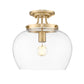 Z-Lite Joliet 13" 1-Light Burnished Brass Steel Frame Clear Glass Shade Semi-Flush Mount Lighting