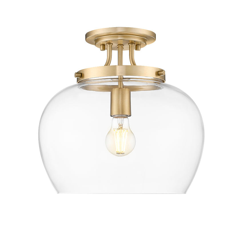 Z-Lite Joliet 13" 1-Light Burnished Brass Steel Frame Clear Glass Shade Semi-Flush Mount Lighting