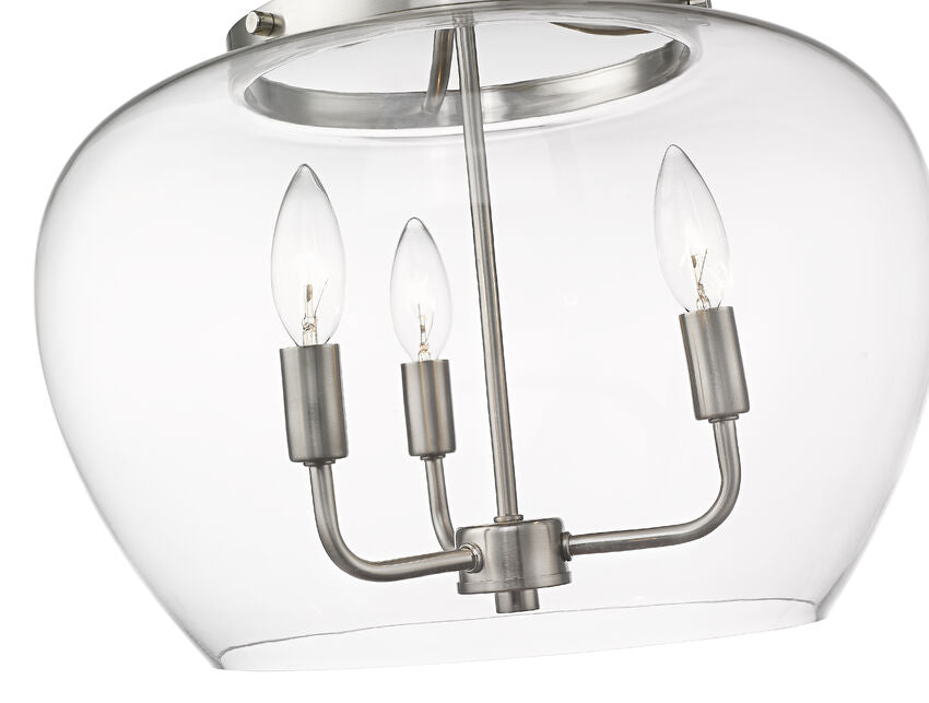 Z-Lite Joliet 16" 3-Light Brushed Nickel Semi Flush Mount With Clear Glass Shade