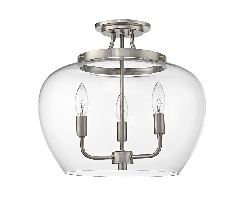 Z-Lite Joliet 16" 3-Light Brushed Nickel Semi Flush Mount With Clear Glass Shade