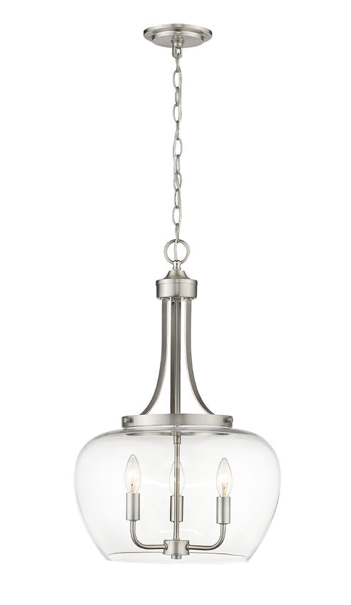 Z-Lite Joliet 16" 3-Light Brushed Nickel Steel Pendant Light With Clear Glass Shade