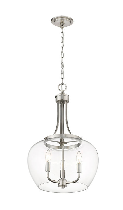 Z-Lite Joliet 16" 3-Light Brushed Nickel Steel Pendant Light With Clear Glass Shade