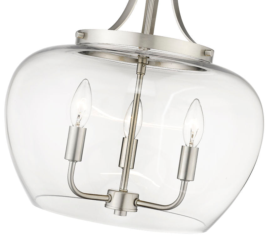 Z-Lite Joliet 16" 3-Light Brushed Nickel Steel Pendant Light With Clear Glass Shade