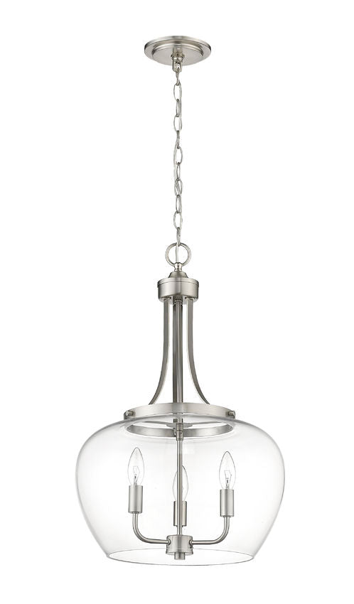 Z-Lite Joliet 16" 3-Light Brushed Nickel Steel Pendant Light With Clear Glass Shade