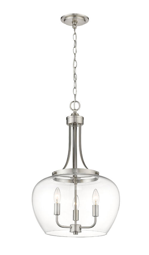 Z-Lite Joliet 16" 3-Light Brushed Nickel Steel Pendant Light With Clear Glass Shade