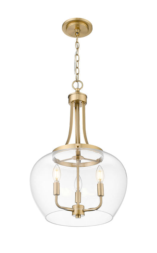 Z-Lite Joliet 16" 3-Light Burnished Brass Steel Frame Clear Glass Shade Pendant Light