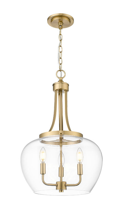 Z-Lite Joliet 16" 3-Light Burnished Brass Steel Frame Clear Glass Shade Pendant Light