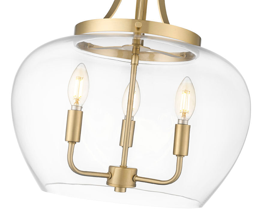 Z-Lite Joliet 16" 3-Light Burnished Brass Steel Frame Clear Glass Shade Pendant Light