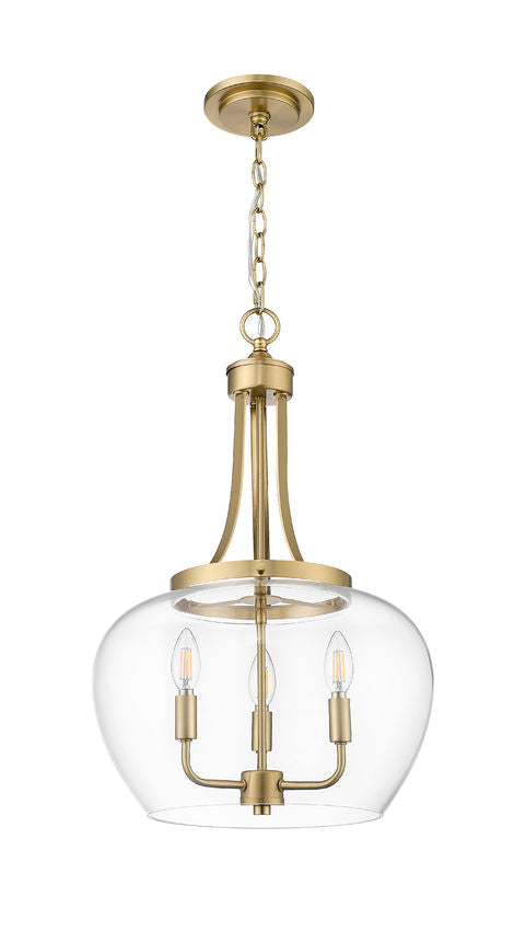 Z-Lite Joliet 16" 3-Light Burnished Brass Steel Frame Clear Glass Shade Pendant Light