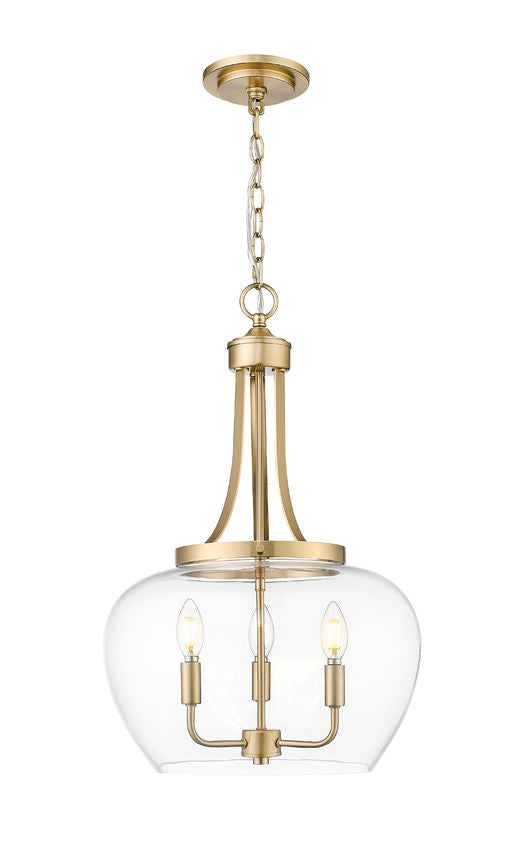 Z-Lite Joliet 16" 3-Light Burnished Brass Steel Frame Clear Glass Shade Pendant Light