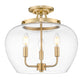 Z-Lite Joliet 16" 3-Light Burnished Brass Steel Frame Clear Glass Shade Semi-Flush Mount Lighting
